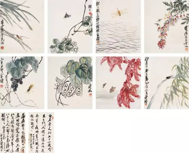 中国斉白石先生草虫画《葡萄蟷螂圖多子寄萍堂主老人齊款》鈐:首印「悔 中国斉白石先生草虫画《葡萄蟷螂圖多子寄萍堂主老人齊款》鈐:首印「悔